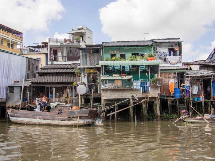 Houses built along the Mekong Delta