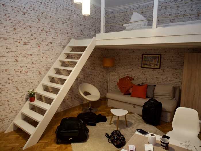 airbnb budapest loft livingroom stairs